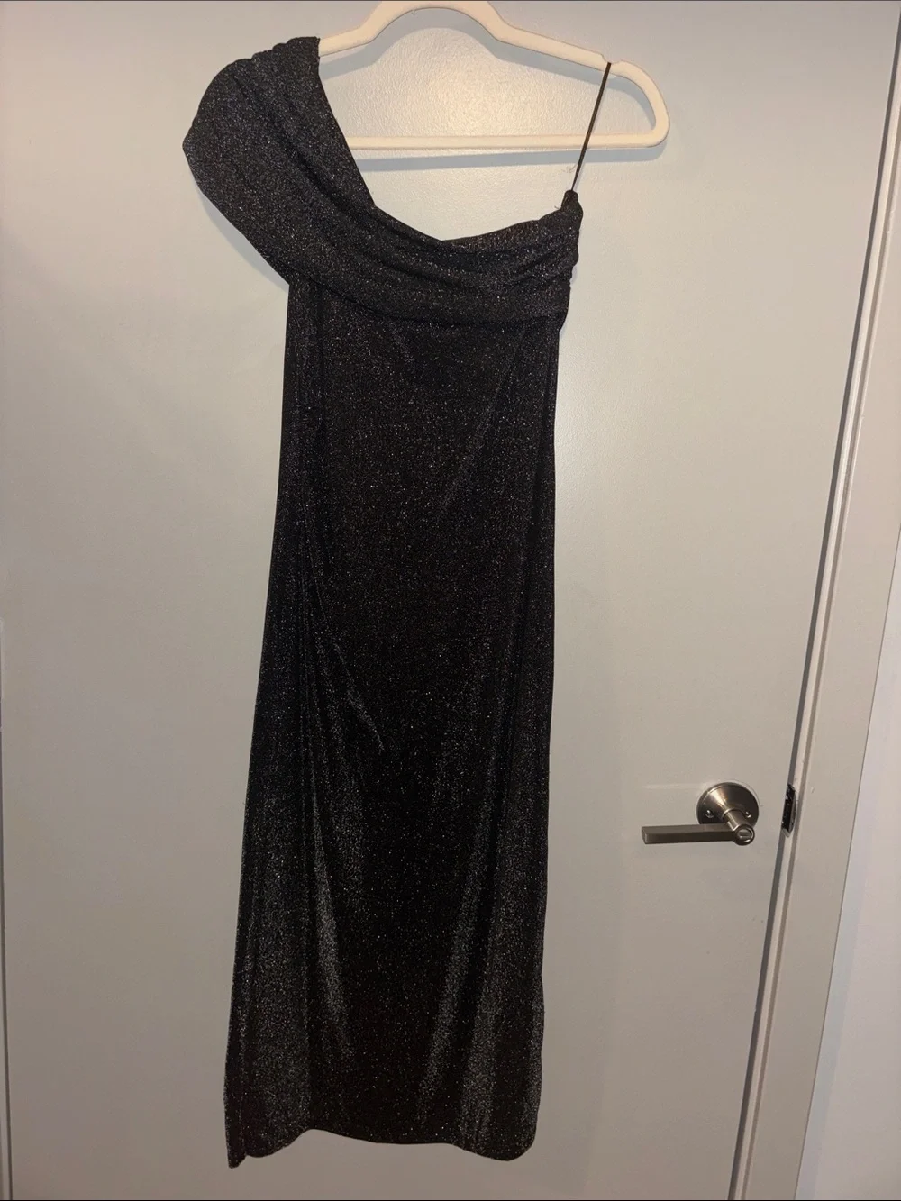 H&M One-Shoulder Black Shimmer Maxi Dress